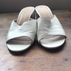 J.Crew “All Day” block heel, white leather mules